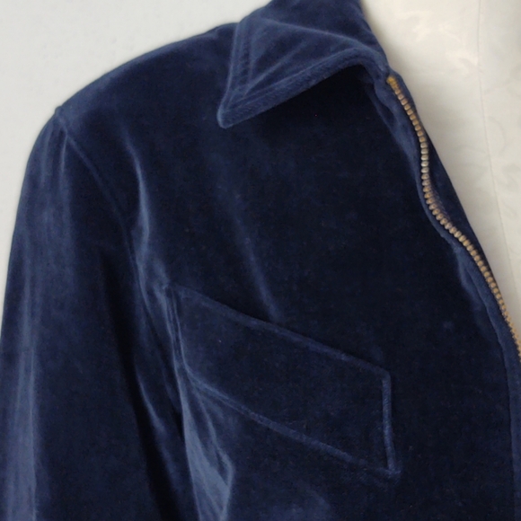 Carlisle Vintage 80's Dark Blue Velvet Cropped Jacket Zip Front Size 8 - Picture 9 of 12